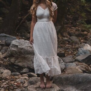 White Lace Dress - Ren Faire Peasant River Fairy - Small